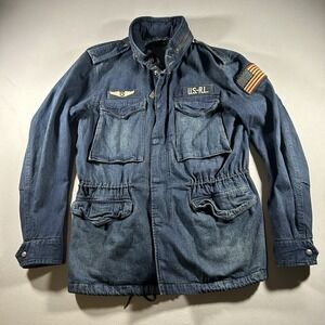 Polo Ralph Lauren Military Denim Field Jacket Hooded US RL Flag Utility Mens M
